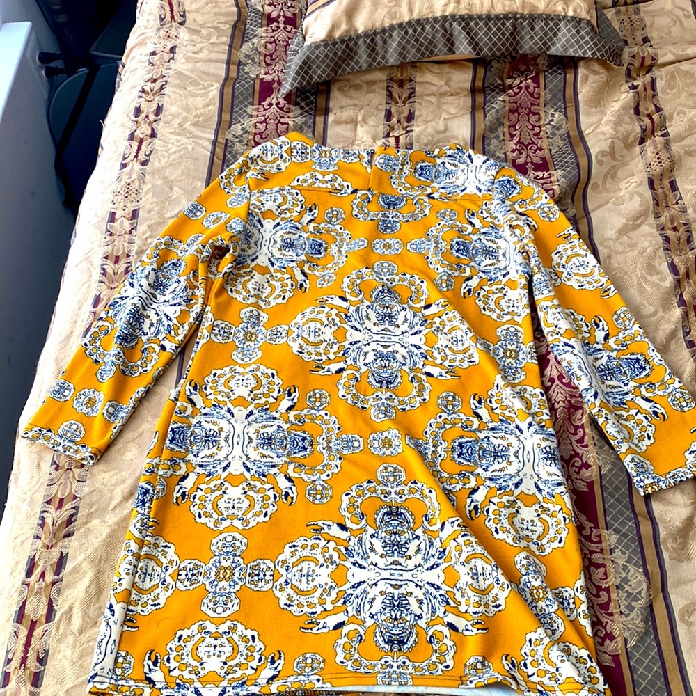 70s Mustard and Navy Bold Mod Dress - Picture 2 of 2